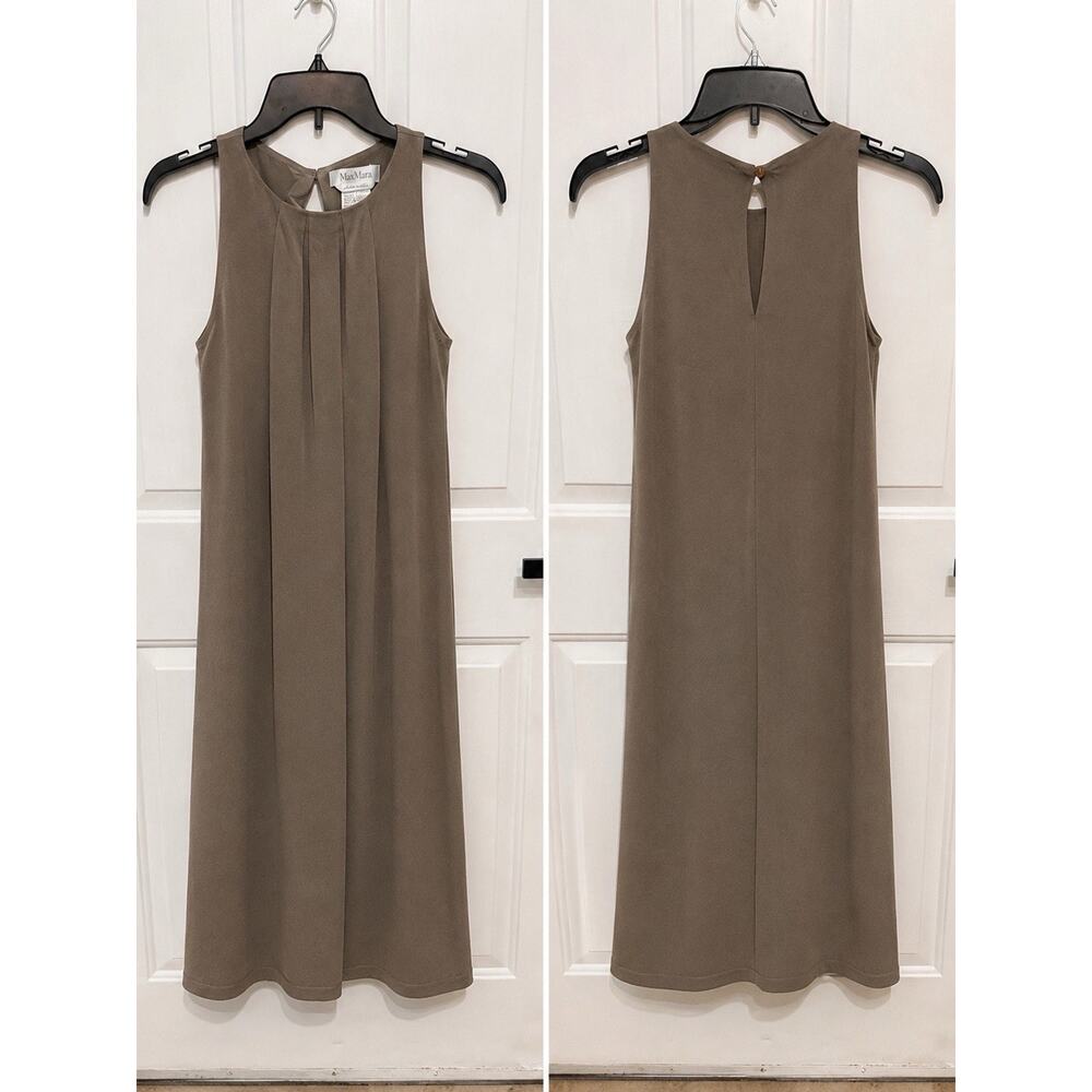 Max‎ Mara Made Italy Cupo Textured Shift Dress Taupe Sleeveless Women Size 4